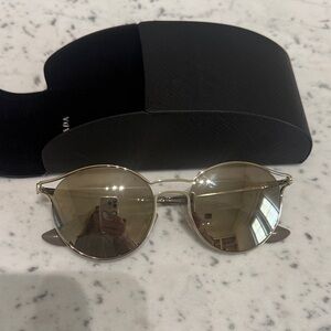 Prada Gold Round Metal Sunglasses with Brown Lenses